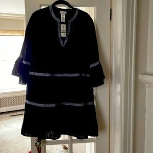 Never worn Tommy Bahama lined black dress.  Bell sleeves. Blue and black color